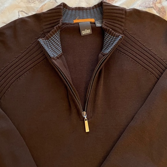 Cullen men’s brown 80% silk 1/4 zip mixed knit preppy cottage sweater, size L - Picture 10 of 15